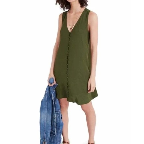Madewell Heather Button Front Dress Green Medium - Picture 1 of 14